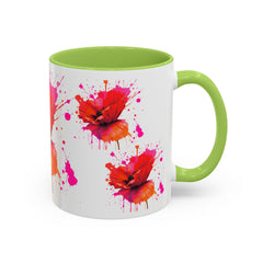 Vibrant Floral Accent Coffee Mug - Colorful Poppy Design - 11 & 15oz