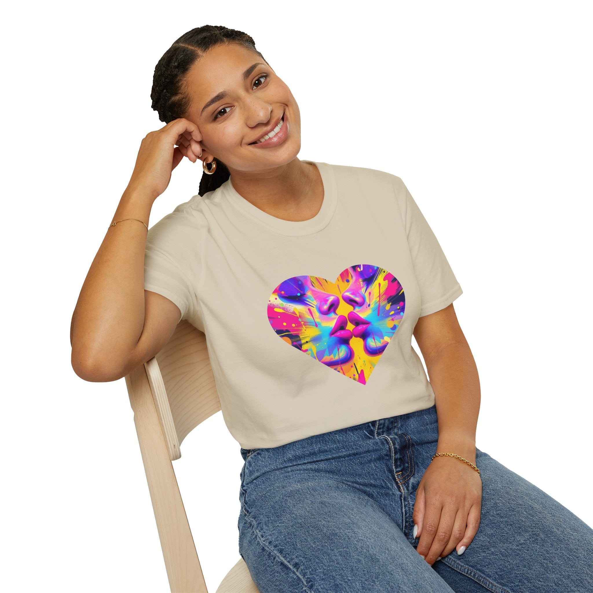 Vibrant Heart Art T-Shirt, Colorful Unisex Tee for Couples, Gift for Valentine's Day, Artistic Love Shirt, Casual Everyday Wear