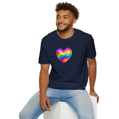 Rainbow Heart Unisex Softstyle T-Shirt, LGBTQ+ Pride Shirt, Colorful Heart Tee, Love Wins Tee, Gift for Him/Her
