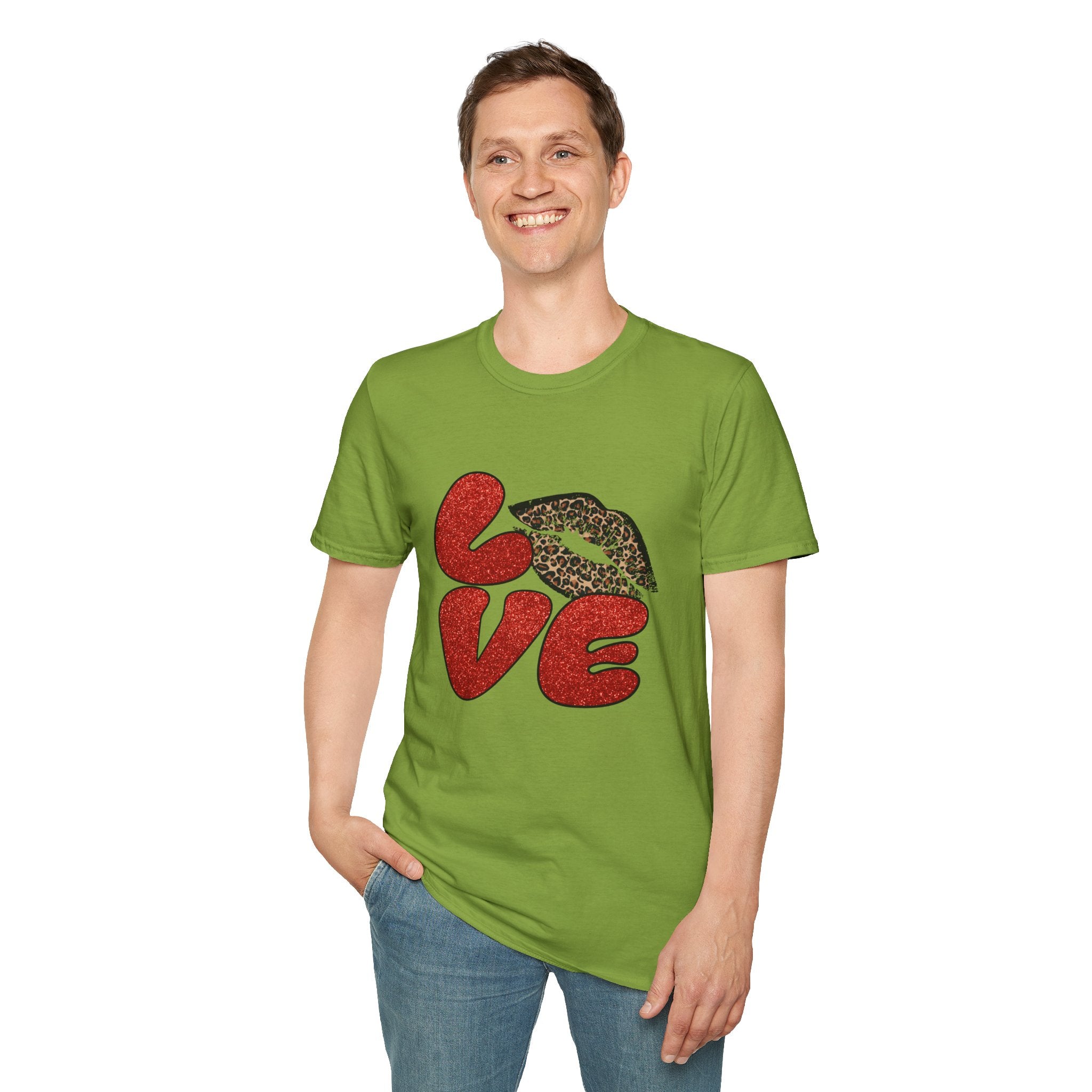 Leopard Love Graphic T-Shirt, Cute Valentine's Day Shirt, Casual Love Tee, Unisex Softstyle Top, Trendy Gift for Her