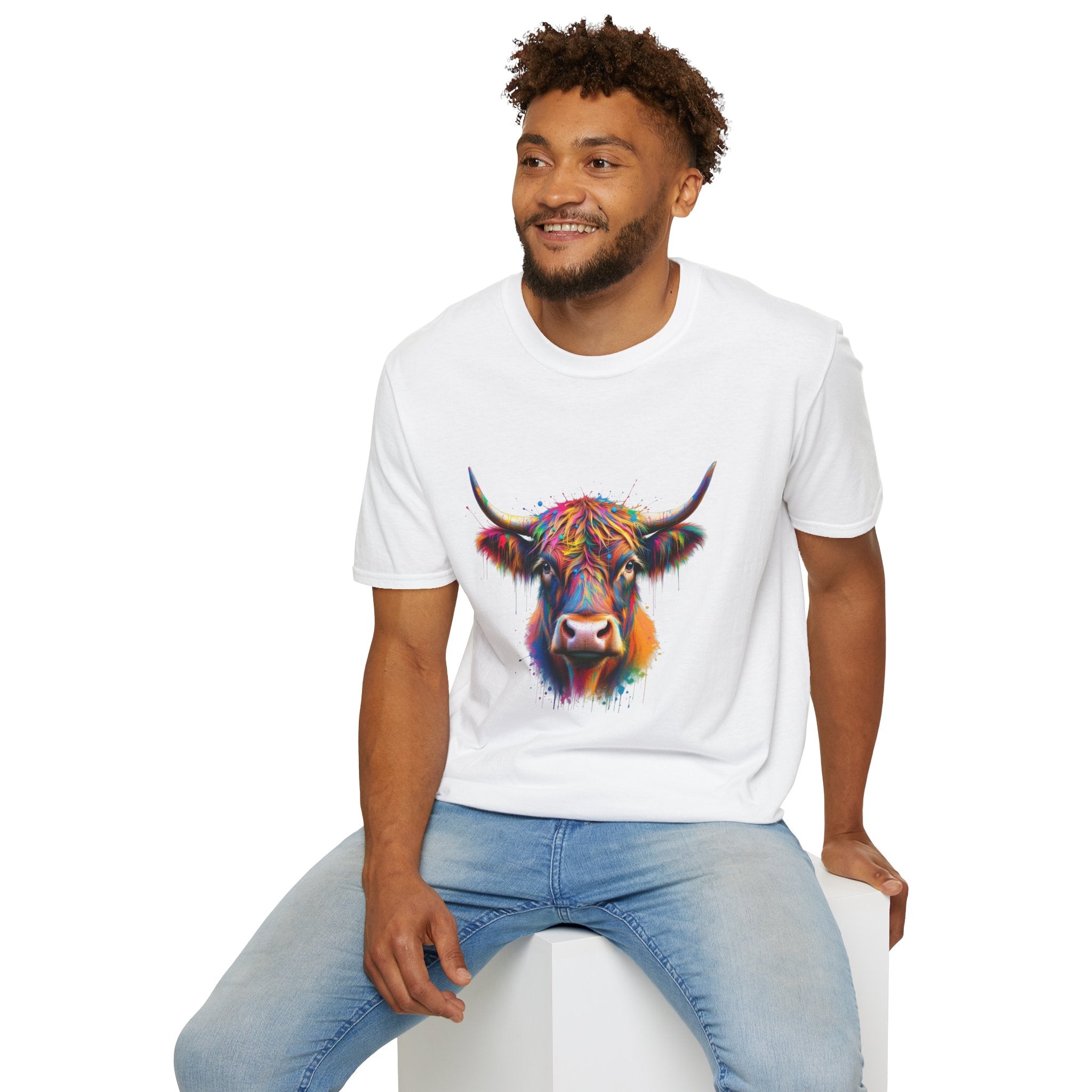 Highland Cow Graphic T-Shirt, Fun Farm Animal Tee, Cute Gift for Cow Lovers, Unisex Softstyle Shirt for Casual Wear