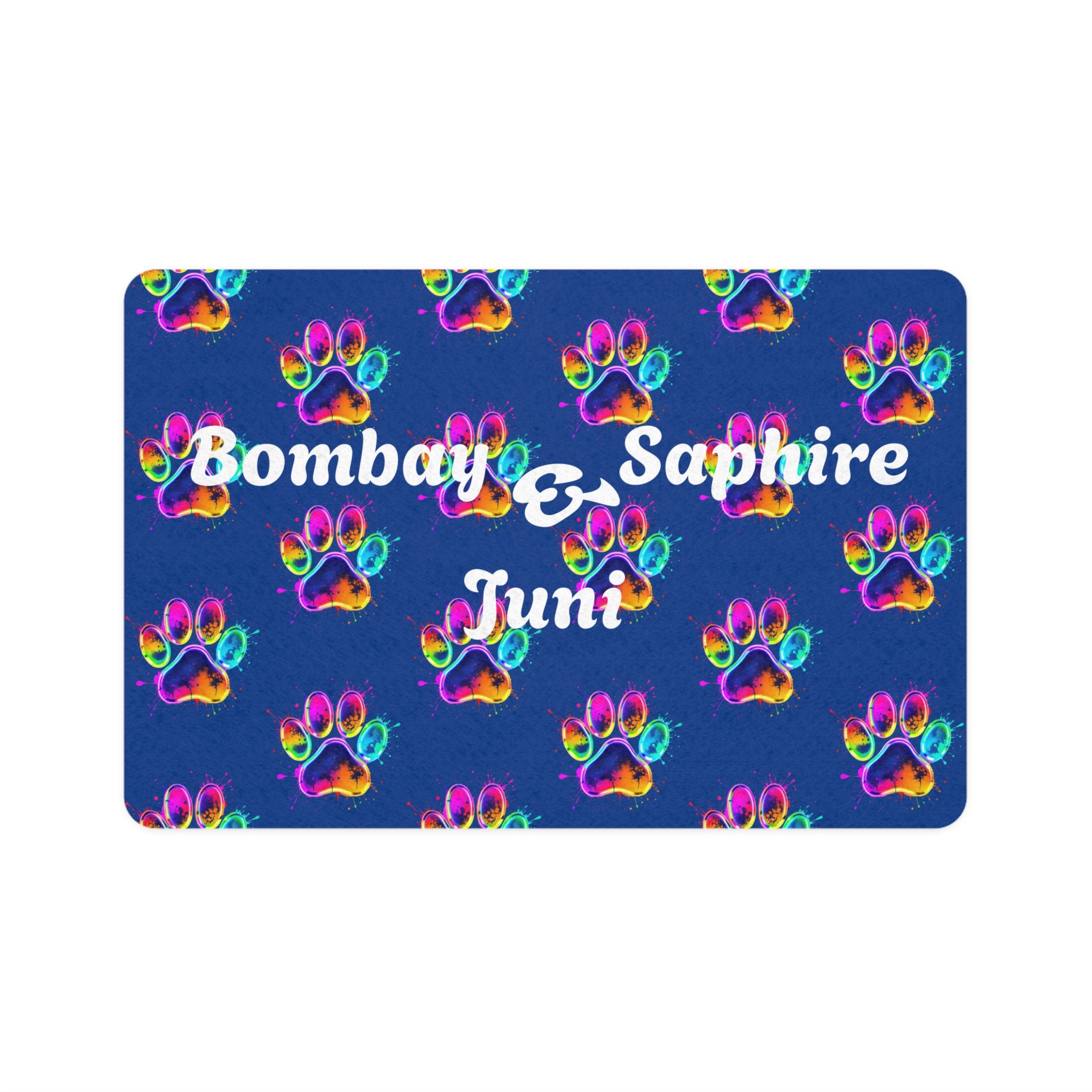Colorful Pet Food Mat with Paw Print, Custom Pet Mat, Dog Dish Mat, Cat Food Tray, Pet Accessories for Home, Animal Lover Gift