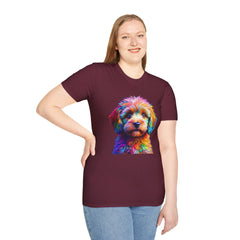 Colorful Puppy Art T-Shirt, Animal Lover Gift, Pet Owner Apparel, Fun Fashion for Dog Lovers, Unique Graphic Tee