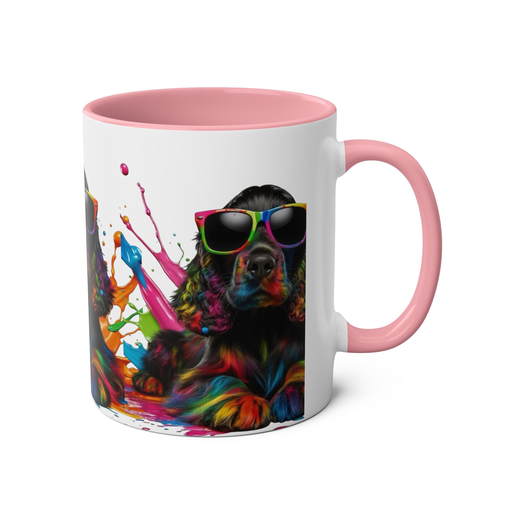Colorful Dog Art Two-Tone Coffee Mug - 11oz, Perfect Gift for Dog Lovers