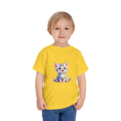 Cute Cat Toddler Tee - Whimsical Graphic Short Sleeve Shirt for Kids