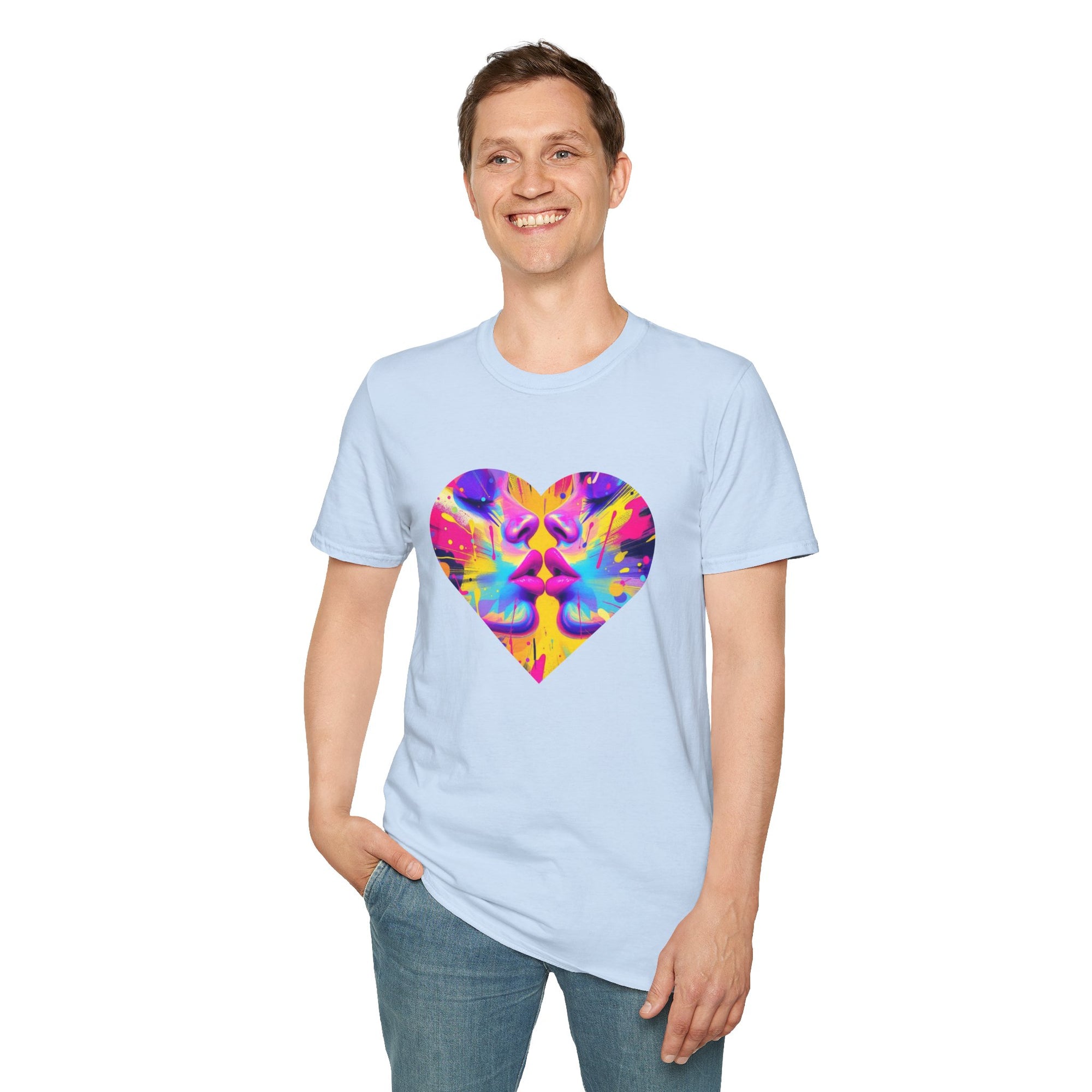 Vibrant Heart Art T-Shirt, Colorful Unisex Tee for Couples, Gift for Valentine's Day, Artistic Love Shirt, Casual Everyday Wear