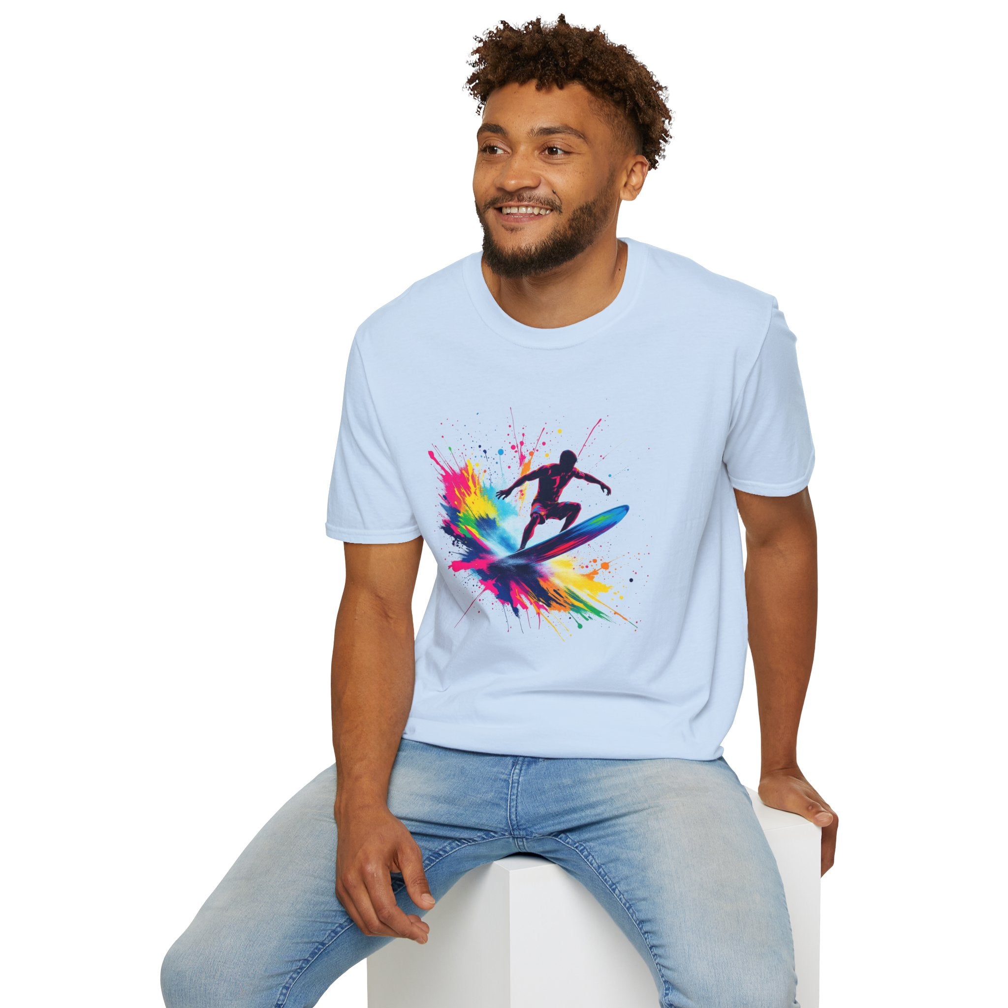 Colorful Surfing Unisex T-Shirt, Casual Beach Wear, Summer Vibes, Gift for Surfers, Beach Lovers, Graphic Tee