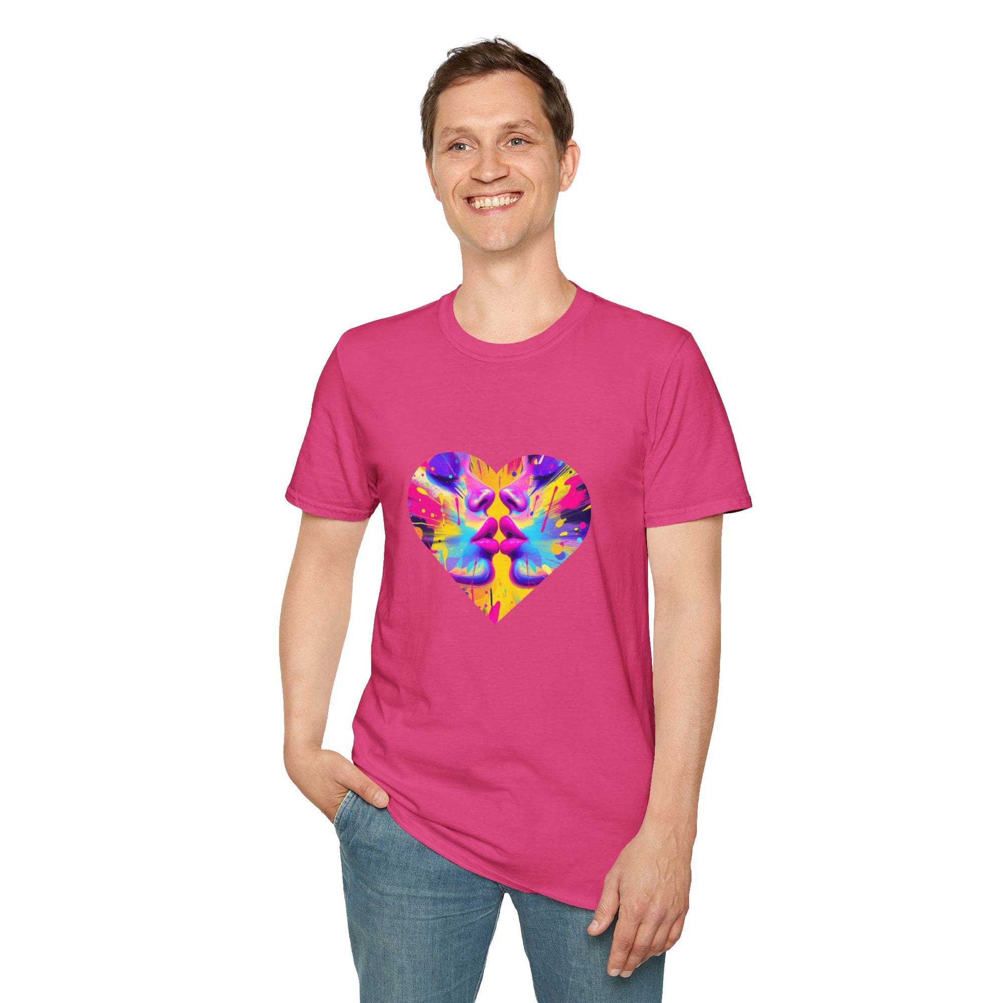 Vibrant Heart Art T-Shirt, Colorful Unisex Tee for Couples, Gift for Valentine's Day, Artistic Love Shirt, Casual Everyday Wear