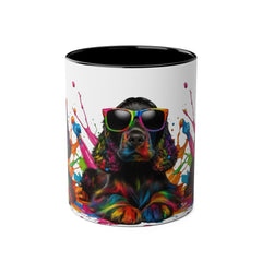 Colorful Dog Art Two-Tone Coffee Mug - 11oz, Perfect Gift for Dog Lovers