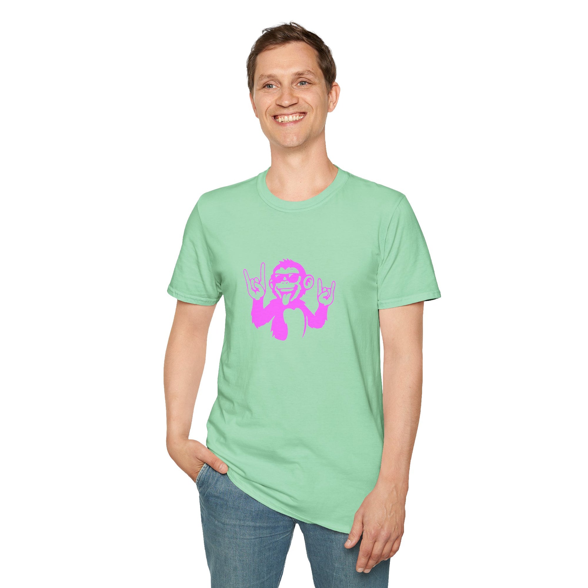 Rockin' Monkey Unisex Softstyle T-Shirt | Fun Graphic Tee | Great Gift for Music Lovers | Perfect for Parties & Casual Wear