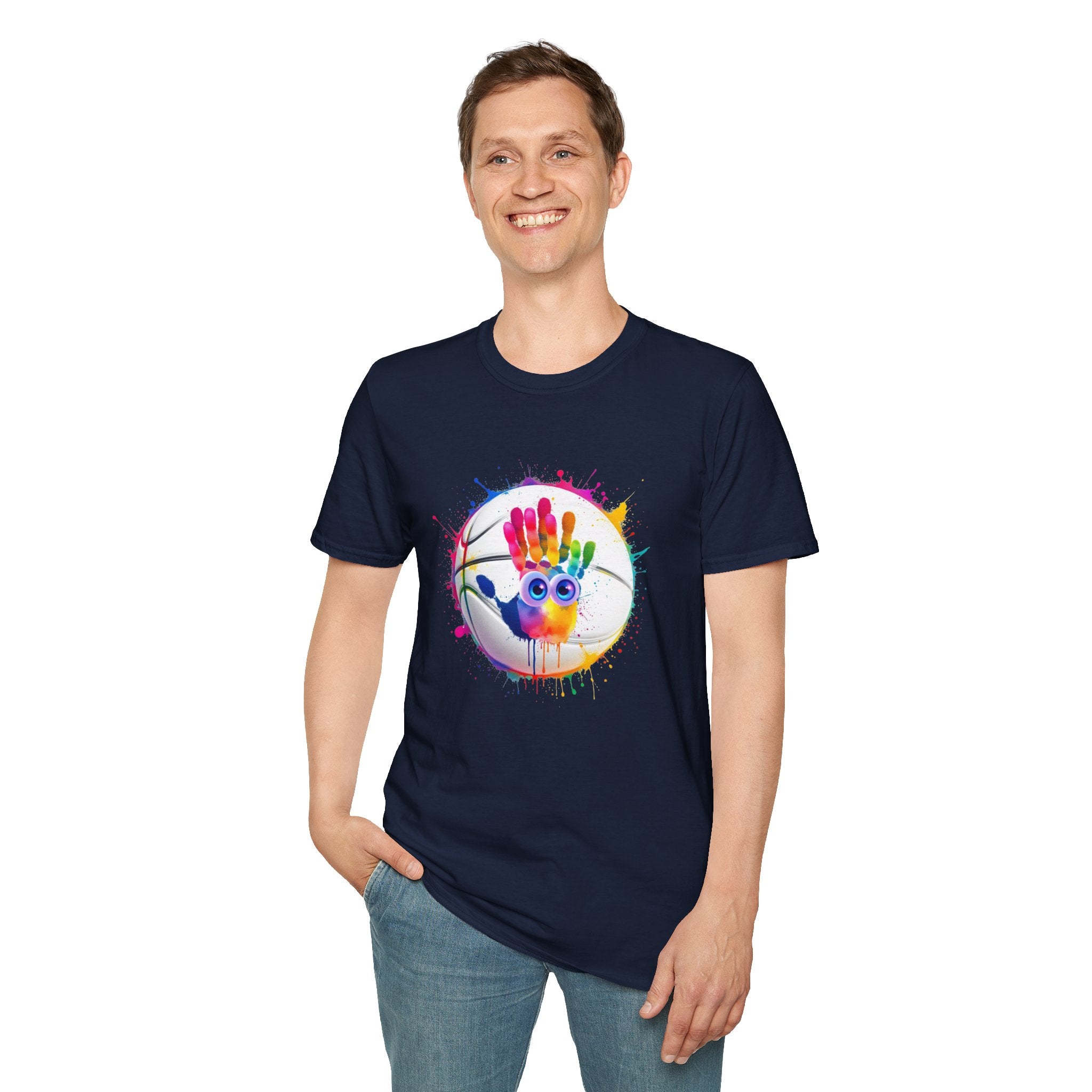 Colorful Handprint Football Unisex T-Shirt, Fun Tee for Kids and Adults, Gift for Artists, Birthday, Art Lovers and Celebrations