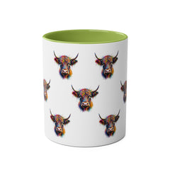 Vibrant Highland Cow Coffee Mug - Colorful Two-Tone 11oz Drinkware