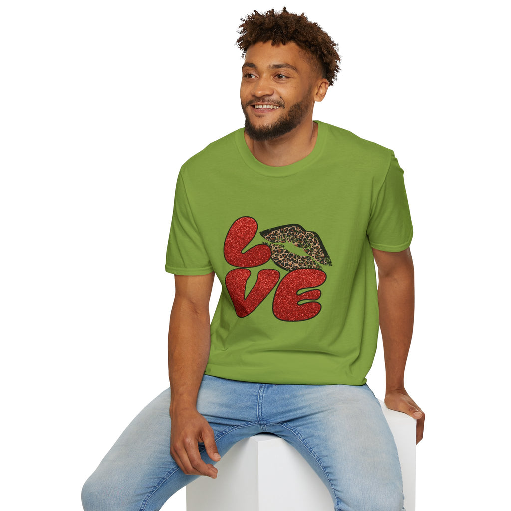Leopard Love Graphic T-Shirt, Cute Valentine's Day Shirt, Casual Love Tee, Unisex Softstyle Top, Trendy Gift for Her