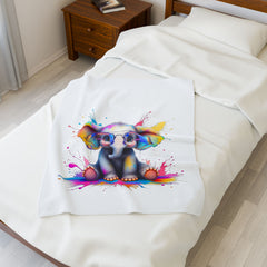 Colorful Elephant Plush Blanket - Cozy Velveteen Throw for Kids & Animal Lovers
