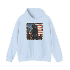 Western Cowboy Hoodie - Unisex Heavy Blend Sweatshirt, American Flag Design, Fashion Statement, Gift for Him, Cozy Apparel