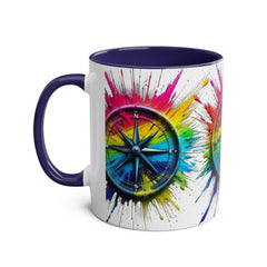 Vibrant Compass Two-Tone Coffee Mug | Colorful Gradient Design for Adventurers