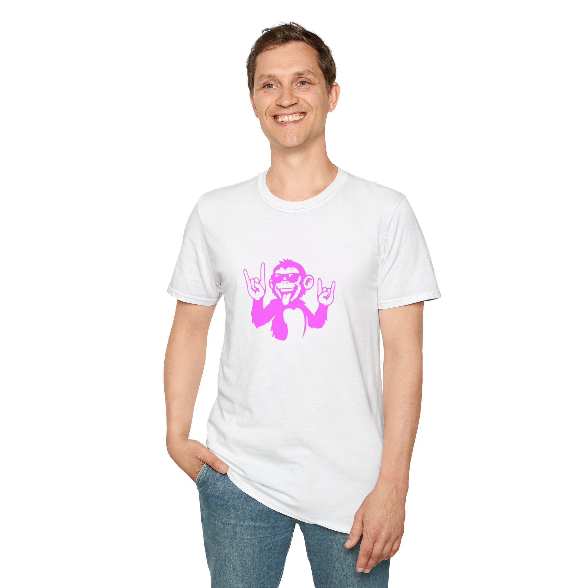 Rockin' Monkey Unisex Softstyle T-Shirt | Fun Graphic Tee | Great Gift for Music Lovers | Perfect for Parties & Casual Wear