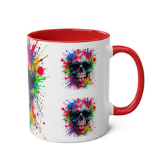 Vibrant Skull Artwork Coffee Mug - 11oz Two-Tone Design for Fun Enthusiasts