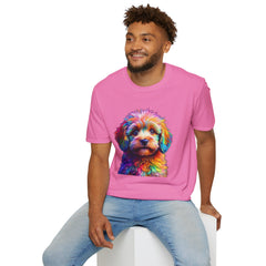 Colorful Puppy Art T-Shirt, Animal Lover Gift, Pet Owner Apparel, Fun Fashion for Dog Lovers, Unique Graphic Tee