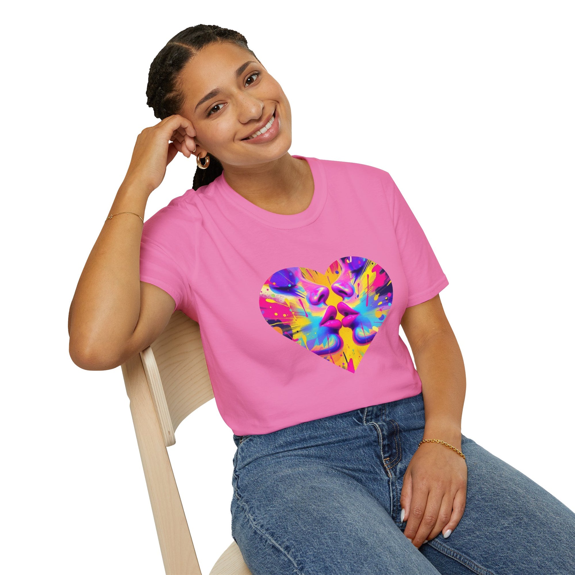Vibrant Heart Art T-Shirt, Colorful Unisex Tee for Couples, Gift for Valentine's Day, Artistic Love Shirt, Casual Everyday Wear