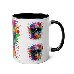 Vibrant Skull Artwork Coffee Mug - 11oz Two-Tone Design for Fun Enthusiasts