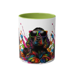 Colorful Dog Art Two-Tone Coffee Mug - 11oz, Perfect Gift for Dog Lovers