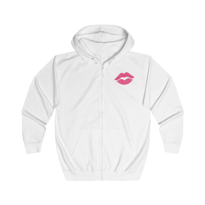 Kiss Mark Unisex Full Zip Hoodie, Trendy Outerwear, Gift for Her, Valentine's Day, Cute Casual Wear, Everyday Comfort, Statement Piece