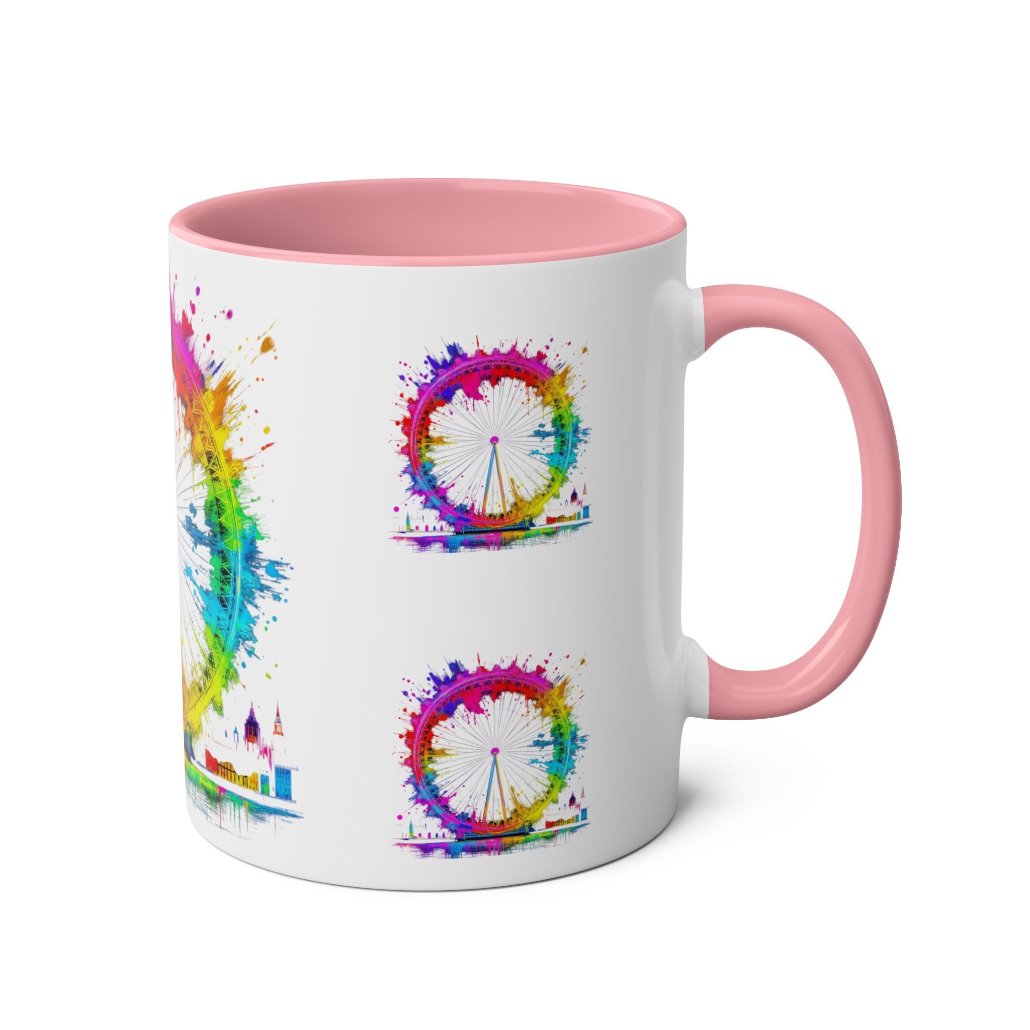 Colorful Cityscape Two-Tone Coffee Mug | Fun Gift, Home Decor, Artistic Mug, Coffee Lover's Gift, Office Essentials