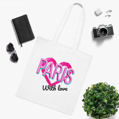 Paris With Love Cotton Tote Bag | Eco-Friendly Shopping Bag, Reusable Grocery Bag, Gift for Travelers, Lightweight Tote