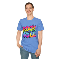Colorful Rock & Roll Unisex Softstyle T-Shirt, Retro Tee, Music Lover Gift, Festival Wear, Rock Concert Apparel, Unisex Graphic Tee