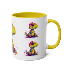 Colorful Dinosaur Two-Tone Coffee Mug - Cute 11oz Mug for Kids & Dino Lovers