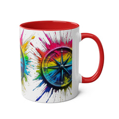 Vibrant Compass Two-Tone Coffee Mug | Colorful Gradient Design for Adventurers