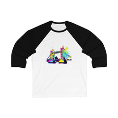 Colorful London Bridge Baseball Tee, Unisex Casual Top, Gift for Travelers, Unique Streetwear, Summer Outfit, Stylish Graphic Tee