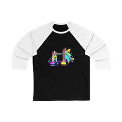 Colorful London Bridge Baseball Tee, Unisex Casual Top, Gift for Travelers, Unique Streetwear, Summer Outfit, Stylish Graphic Tee