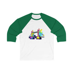 Colorful London Bridge Baseball Tee, Unisex Casual Top, Gift for Travelers, Unique Streetwear, Summer Outfit, Stylish Graphic Tee