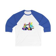 Colorful London Bridge Baseball Tee, Unisex Casual Top, Gift for Travelers, Unique Streetwear, Summer Outfit, Stylish Graphic Tee