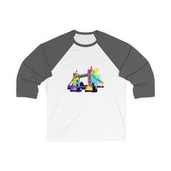 Colorful London Bridge Baseball Tee, Unisex Casual Top, Gift for Travelers, Unique Streetwear, Summer Outfit, Stylish Graphic Tee