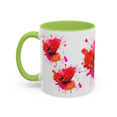 Vibrant Floral Accent Coffee Mug - Colorful Poppy Design - 11 & 15oz