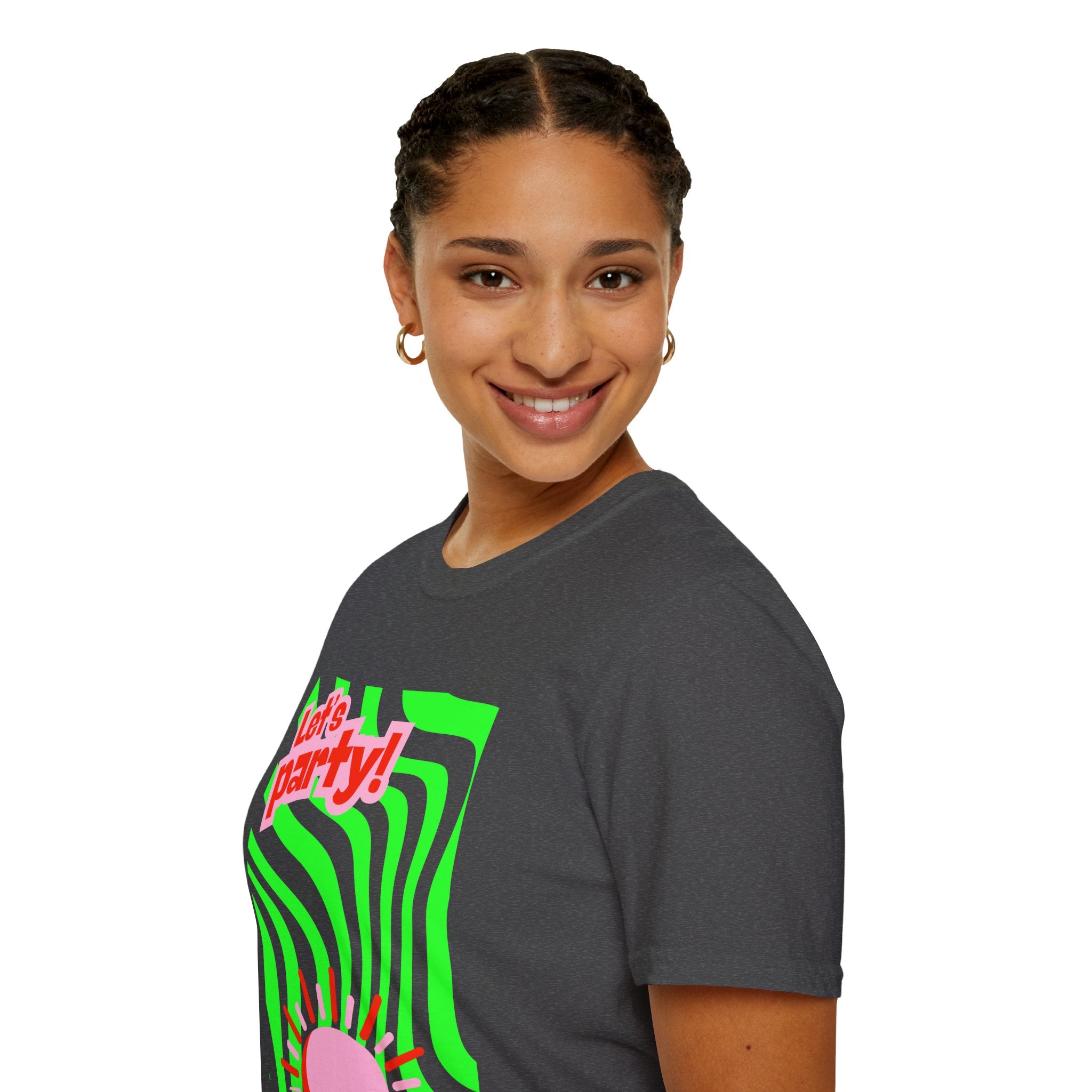 Let's Party Unisex Softstyle T-Shirt, Vibrant Summer Tee, Fun Graphic Shirt, Casual Wear, Birthday Gift, Festival Fashion