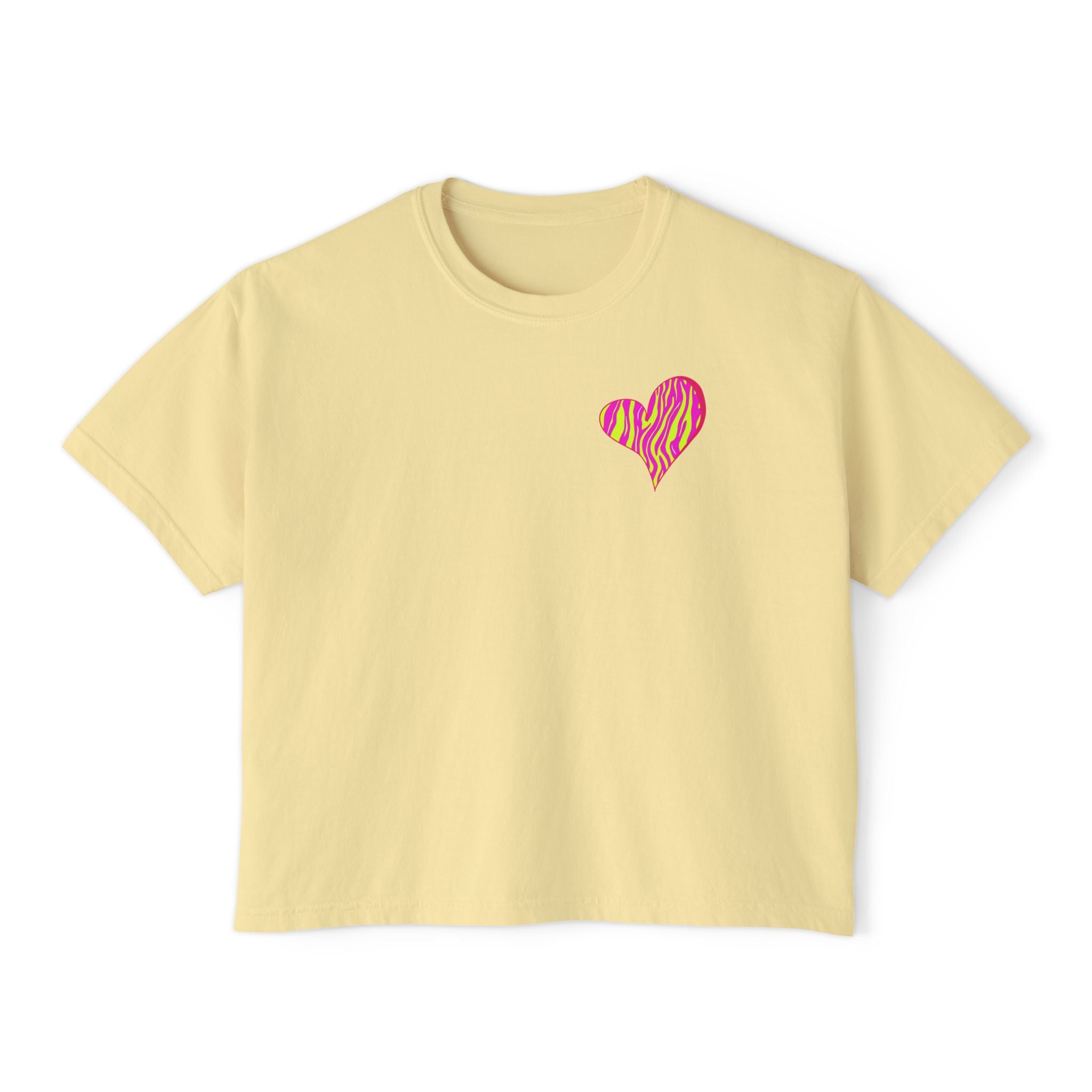 Women's Boxy Tee with Vibrant Heart and Pattern - Casual Summer Top, Gift for Her, Trendy Tee, Everyday Wear, Heart Print Shirt