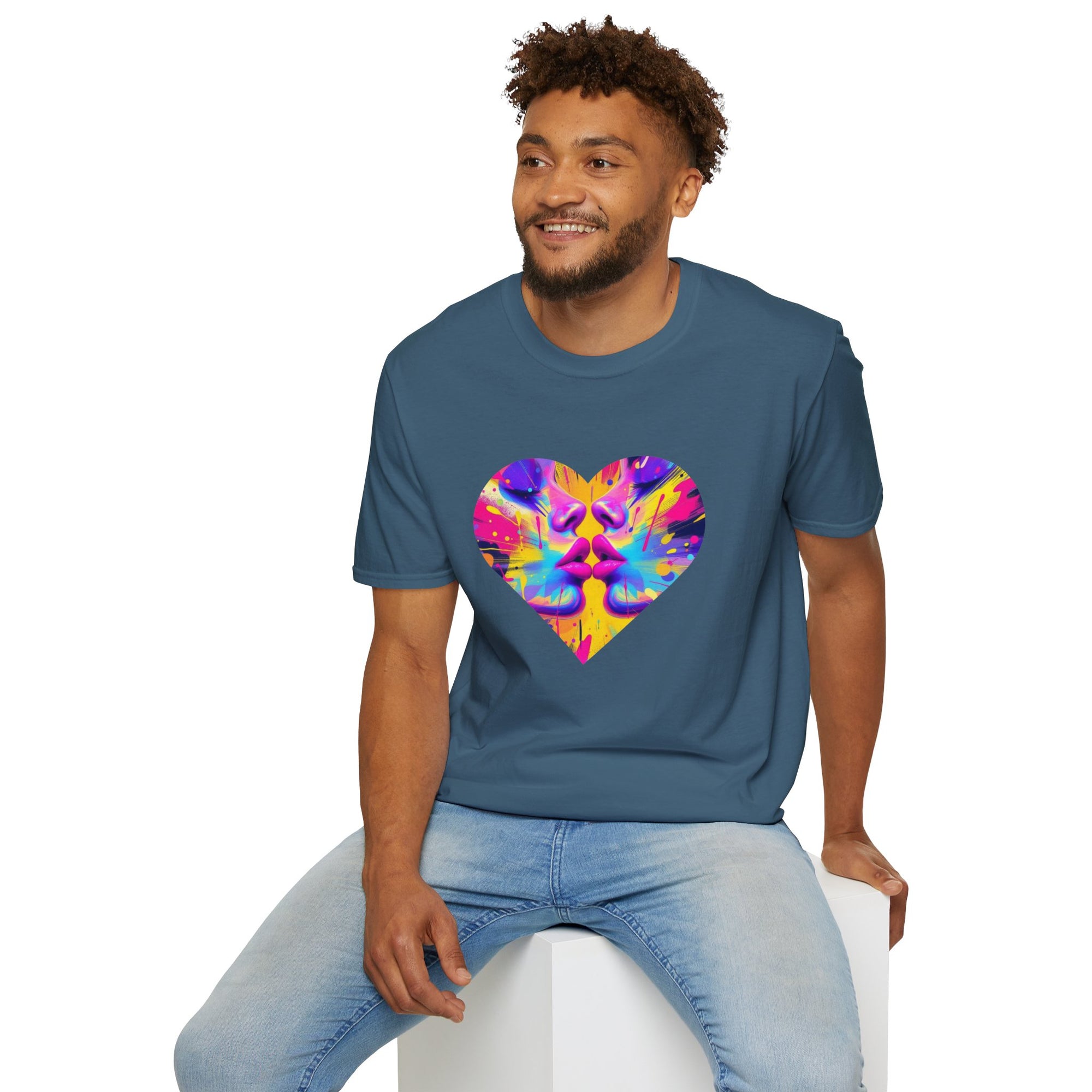 Vibrant Heart Art T-Shirt, Colorful Unisex Tee for Couples, Gift for Valentine's Day, Artistic Love Shirt, Casual Everyday Wear