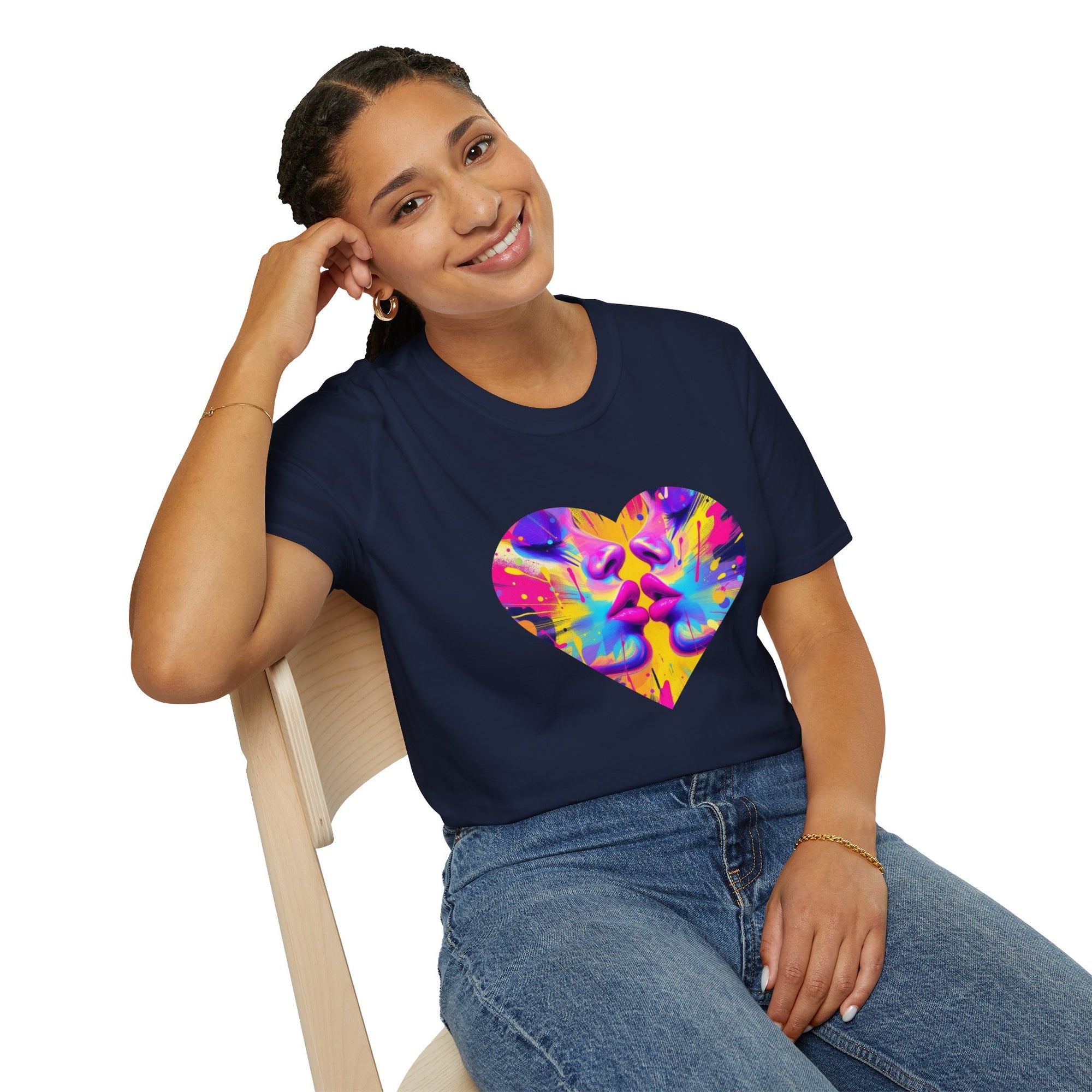Vibrant Heart Art T-Shirt, Colorful Unisex Tee for Couples, Gift for Valentine's Day, Artistic Love Shirt, Casual Everyday Wear