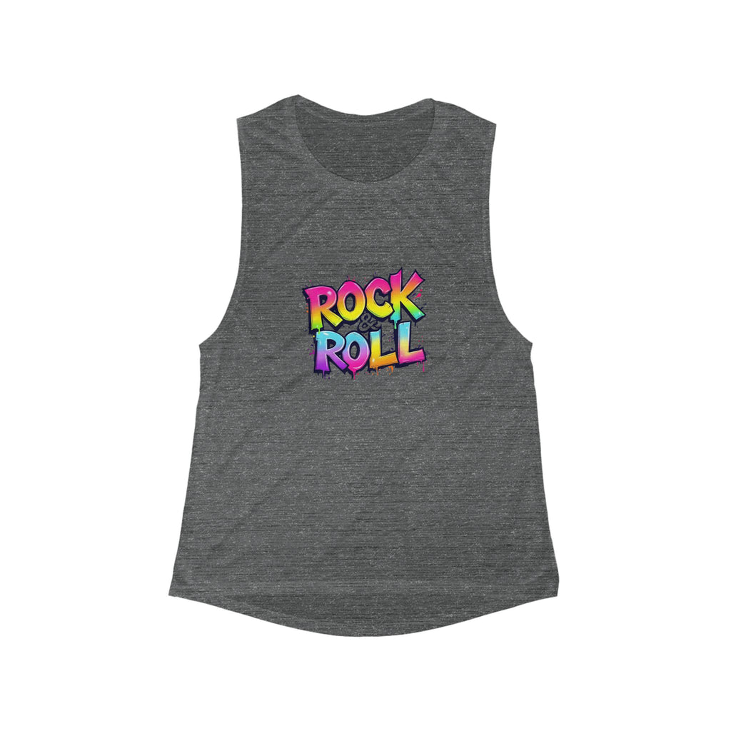 Rock & Roll Women's Flowy Muscle Tank - Music Festival Top, Casual Sleeveless Shirt, Summer Wardrobe Essential, Gift for Music Lovers