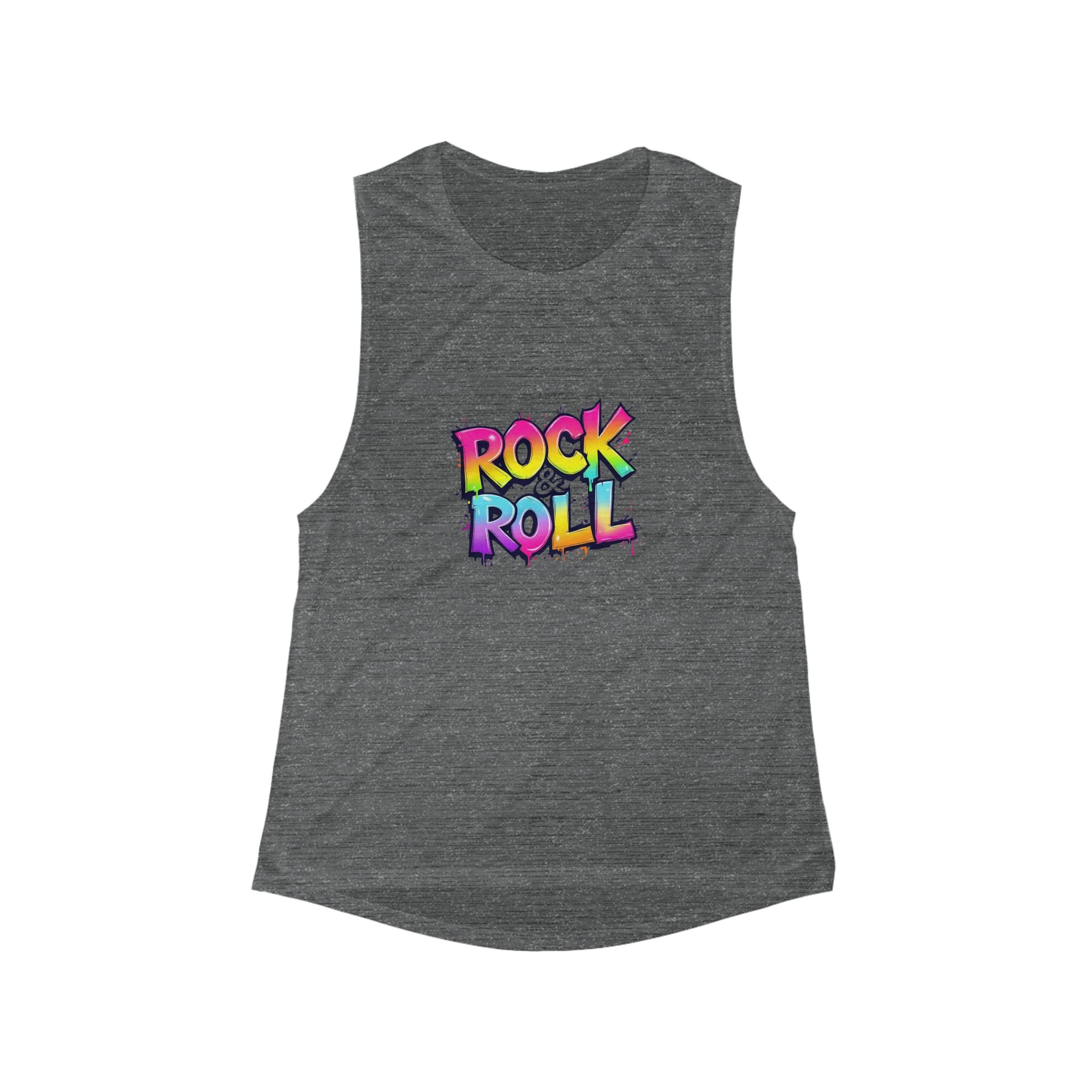 Rock & Roll Women's Flowy Muscle Tank - Music Festival Top, Casual Sleeveless Shirt, Summer Wardrobe Essential, Gift for Music Lovers