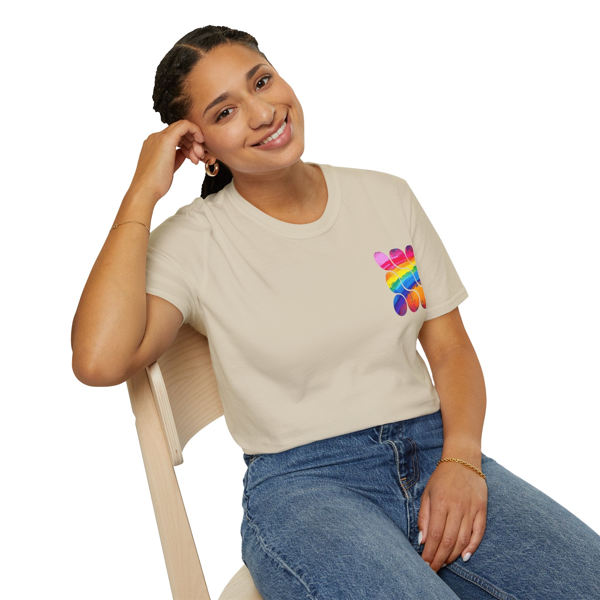 Vibrant Rainbow Softstyle T-Shirt, Unisex Pride Tee, LGBTQ+ Apparel, Colorful Casual Wear, Summer Festival Shirt