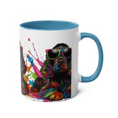 Colorful Dog Art Two-Tone Coffee Mug - 11oz, Perfect Gift for Dog Lovers