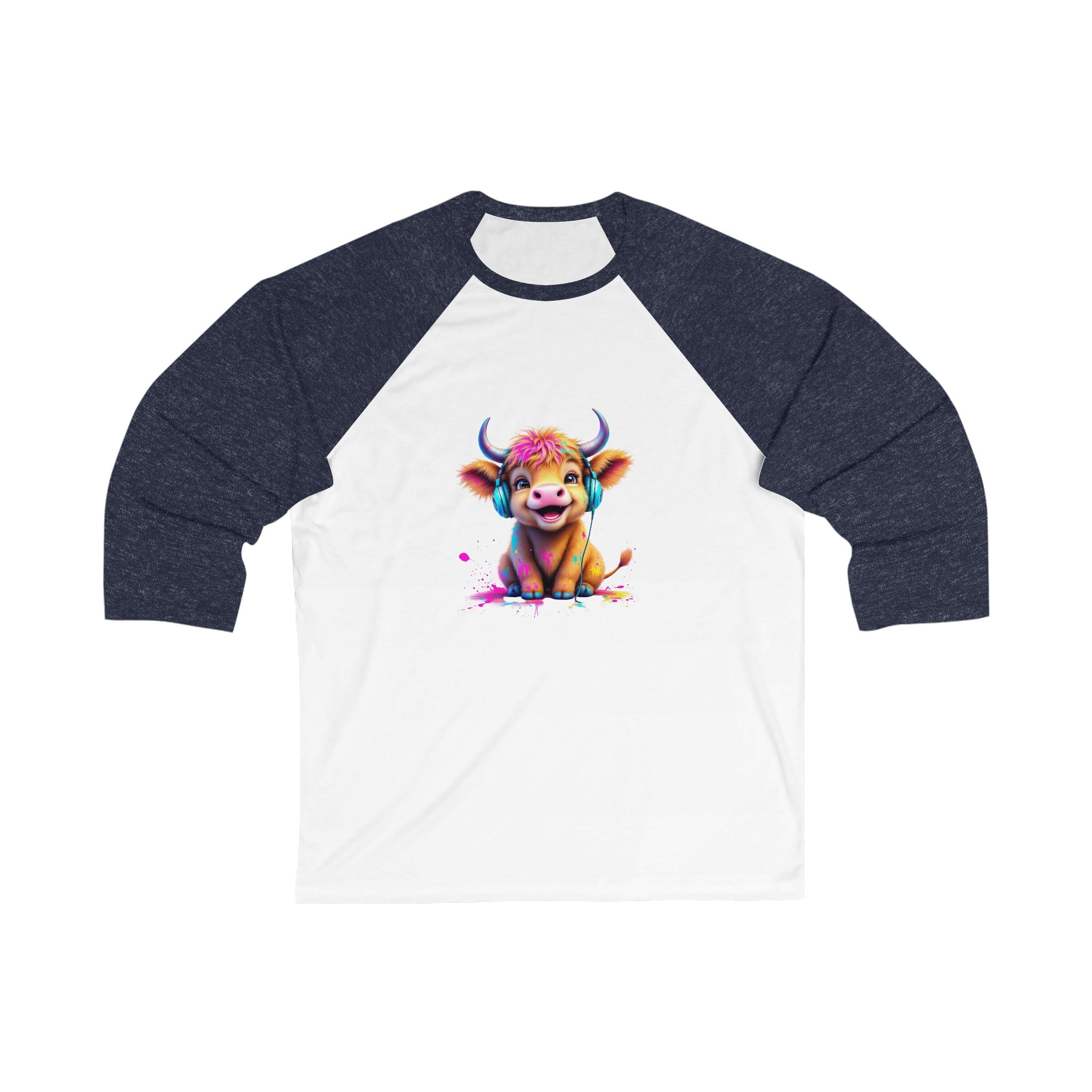 Whimsical Cow Baseball Tee, Cute Unisex 3/4 Sleeve Shirt, Animal Lover Gift, Fun Casual Wear, Perfect for Occasions