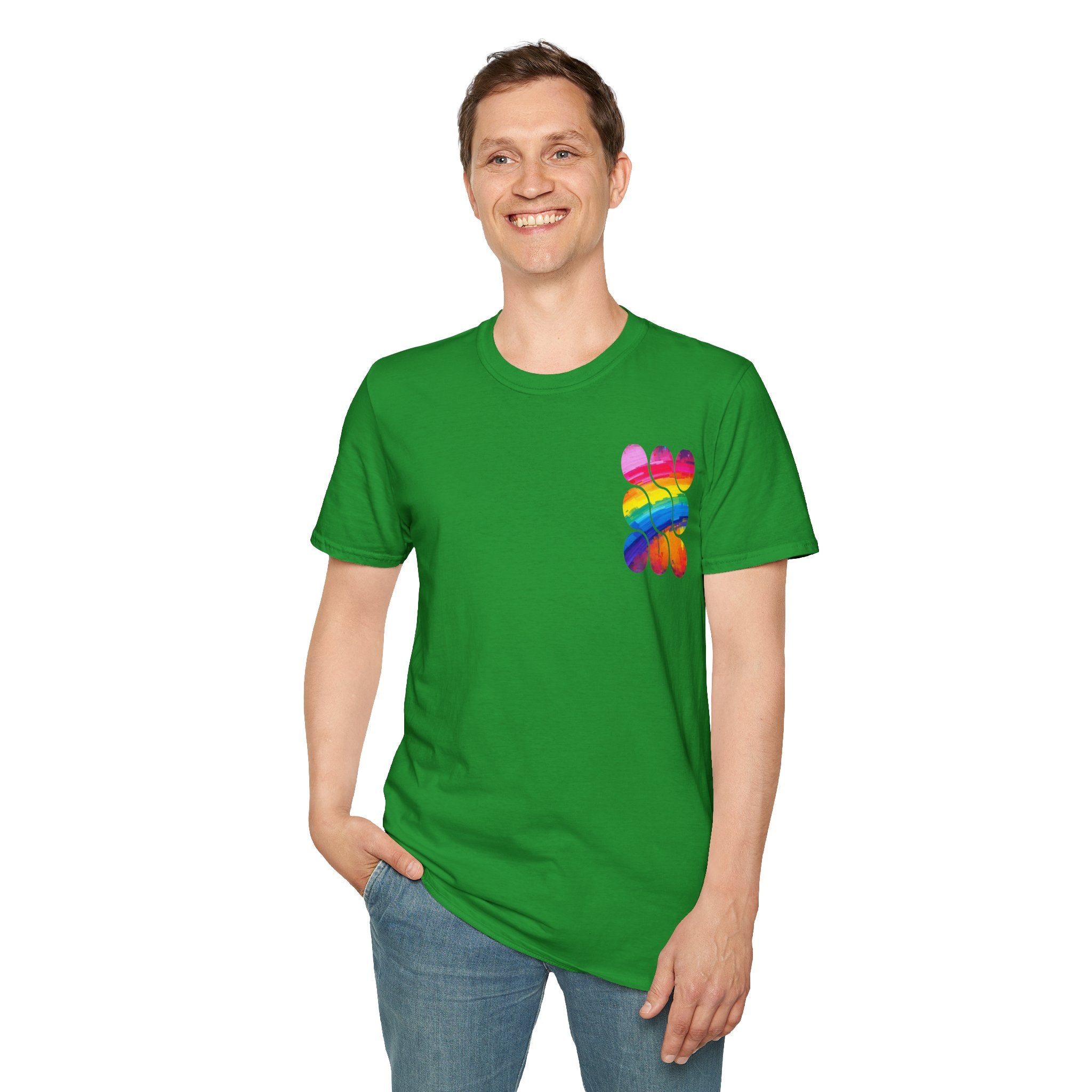 Vibrant Rainbow Softstyle T-Shirt, Unisex Pride Tee, LGBTQ+ Apparel, Colorful Casual Wear, Summer Festival Shirt