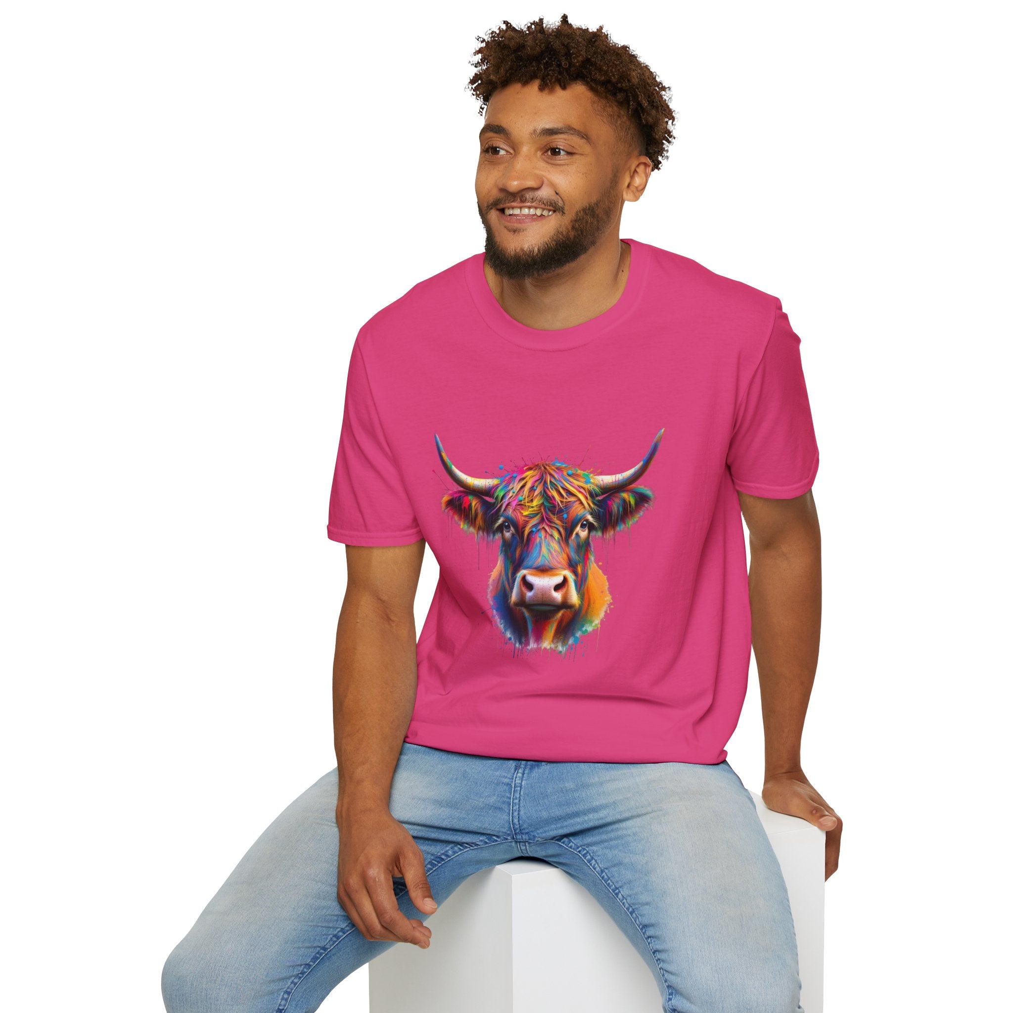 Highland Cow Graphic T-Shirt, Fun Farm Animal Tee, Cute Gift for Cow Lovers, Unisex Softstyle Shirt for Casual Wear