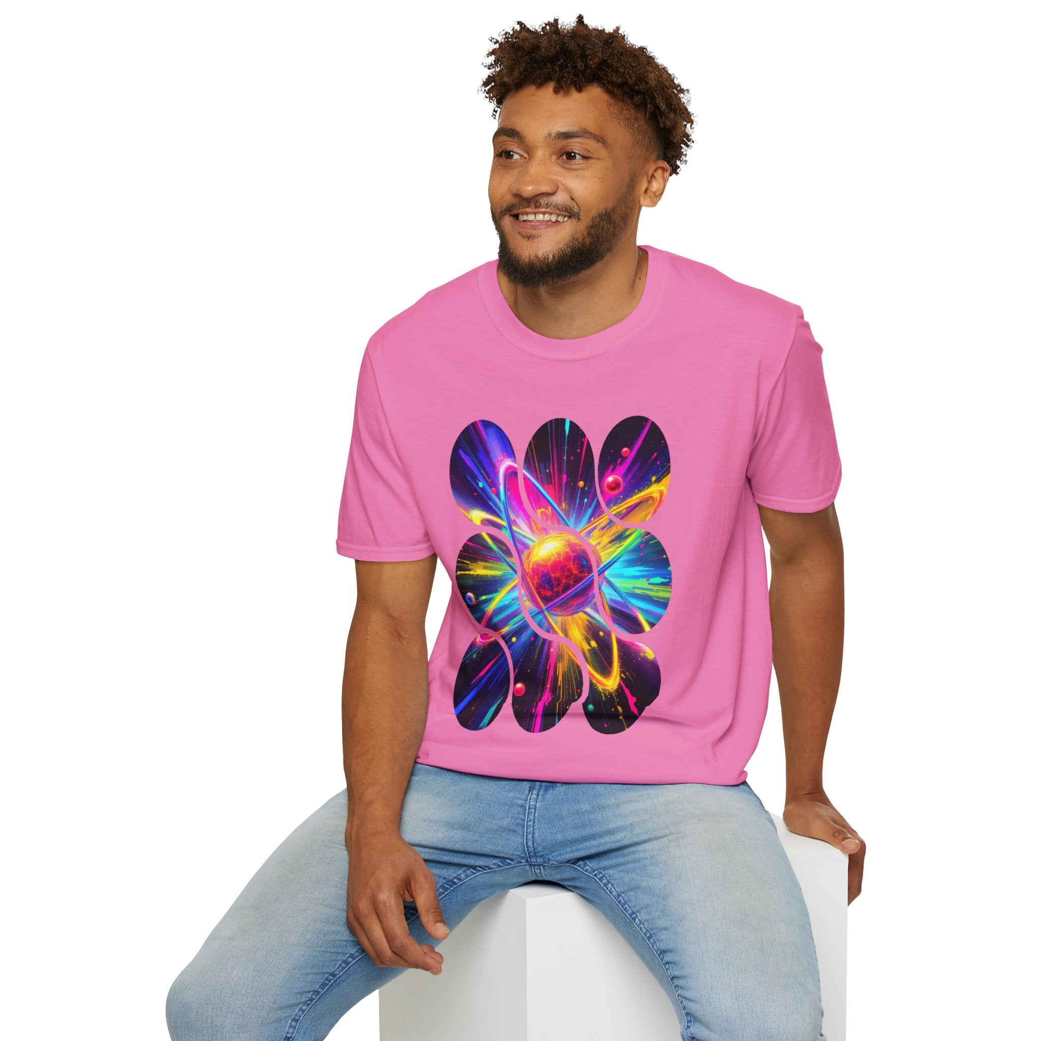 Colorful Atom Graphic T-Shirt, Unisex Casual Tee, Astronaut Art, Space Lover Gift, Festival Wear, Cosmic Vibes